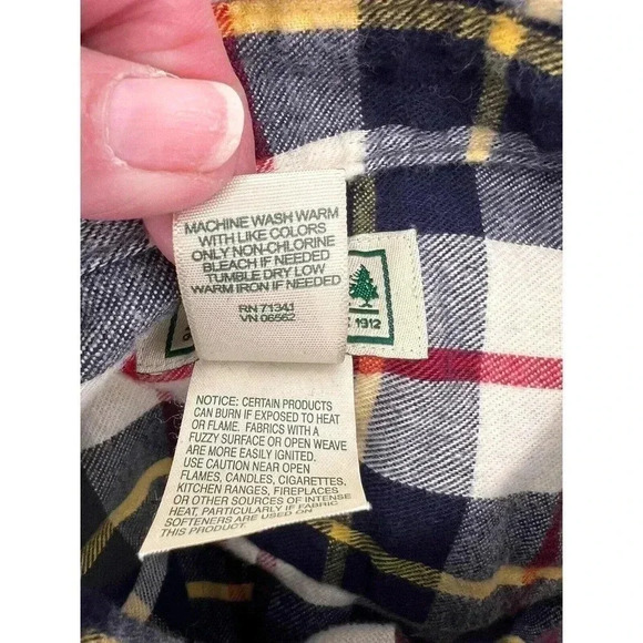 Men's L.L. Bean Blue Yellow Red Plaid Flannel Button Long Sleeve Shirt - MEDIUM - Picture 8 of 10